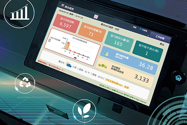 震旦OA提供ESG儀表板，使用者從事務機面板上，即時查看ESG各面向的表現。